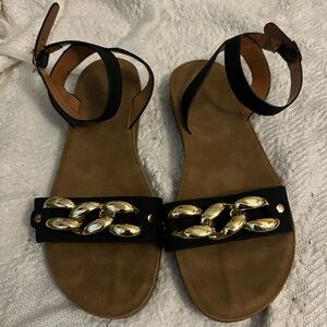 Black sandals with gold detailing  / size 9 / never worn
